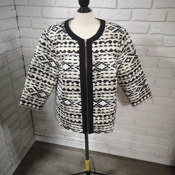Roz & Ali Ladies Size 2X Full Zip Gold Black & Off White Lined Blazer - Picture 1 of 9